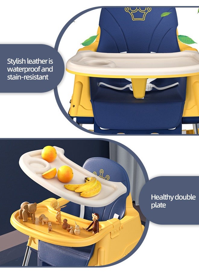 Soft Touch - 3 in 1 Baby High Chair Portable Feeding Chair with Double Removable Tray Footrest Wheels Detachable PU Cushion Height Adjustable Dining Table Chair for Baby Toddler Kids - Image 1