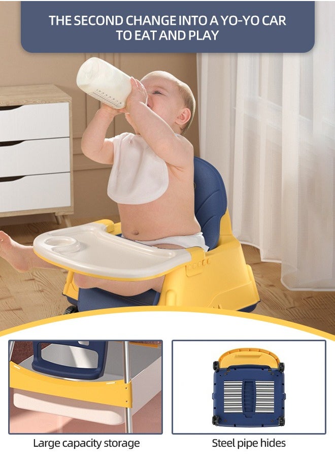 Soft Touch - 3 in 1 Baby High Chair Portable Feeding Chair with Double Removable Tray Footrest Wheels Detachable PU Cushion Height Adjustable Dining Table Chair for Baby Toddler Kids - Image 1