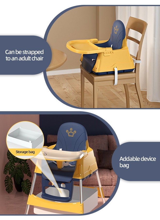 Soft Touch - 3 in 1 Baby High Chair Portable Feeding Chair with Double Removable Tray Footrest Wheels Detachable PU Cushion Height Adjustable Dining Table Chair for Baby Toddler Kids - Image 1