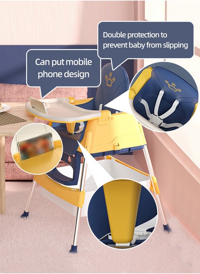 Soft Touch - 3 in 1 Baby High Chair Portable Feeding Chair with Double Removable Tray Footrest Wheels Detachable PU Cushion Height Adjustable Dining Table Chair for Baby Toddler Kids - Image 1
