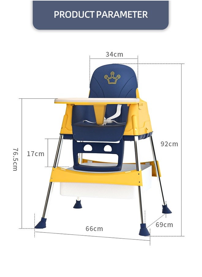 Soft Touch - 3 in 1 Baby High Chair Portable Feeding Chair with Double Removable Tray Footrest Wheels Detachable PU Cushion Height Adjustable Dining Table Chair for Baby Toddler Kids - Image 1