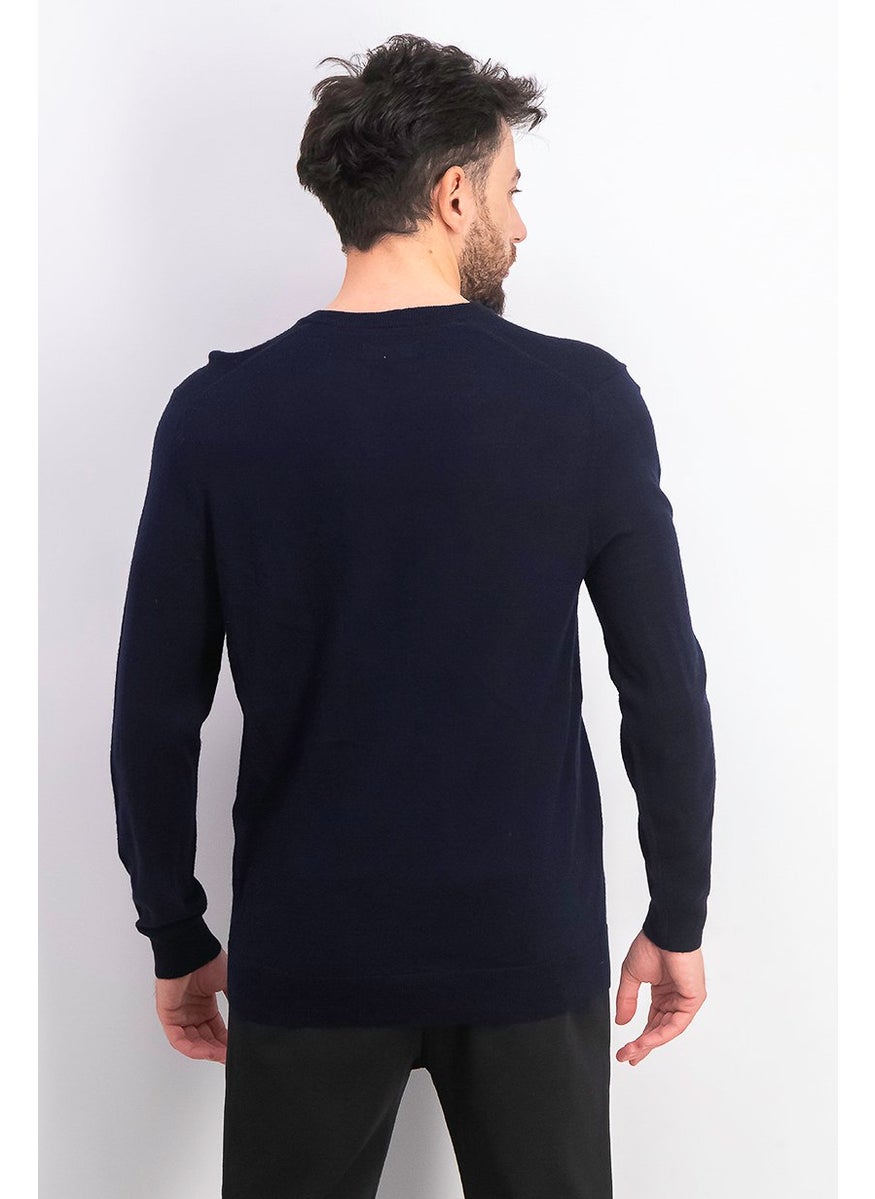 Club Room - Men Solid V-neck Merino Wool Blend Sweater, Navy - Image 1