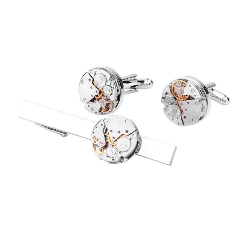Vcufflinks Movement Cuff Links Steampunk Watch Mens Shirt Vintage Watch Tie Clip and Cufflinks Set - Image 3