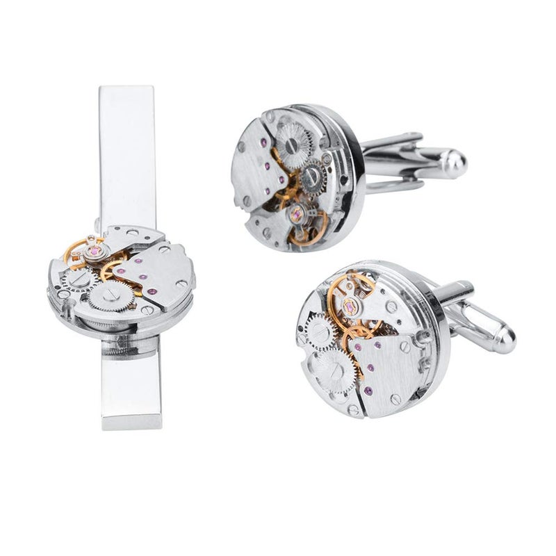 Vcufflinks Movement Cuff Links Steampunk Watch Mens Shirt Vintage Watch Tie Clip and Cufflinks Set - Image 1