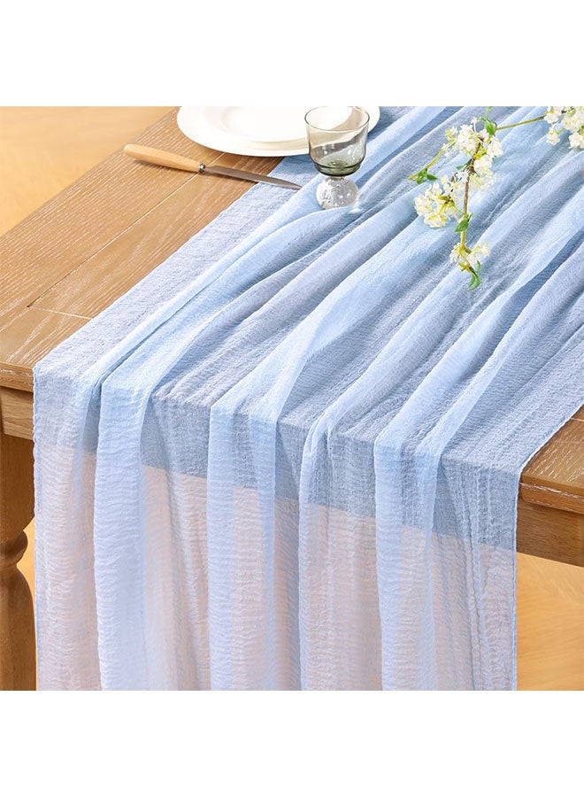 زرقاء فاتحة الجبن الجبن راية الصيف Boho راية الطاولة الزرقاء 120 بوصة الجبن النقي القماش الريف الزفاف العروس الرضيع الدش الزخرف حزب الصيف الطاولة الوسط - Image 3