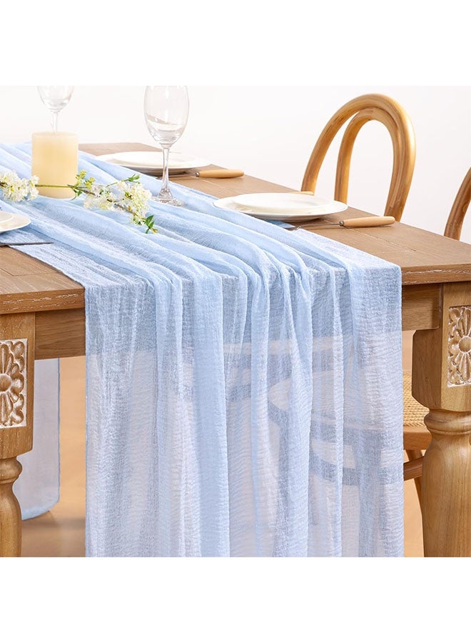 زرقاء فاتحة الجبن الجبن راية الصيف Boho راية الطاولة الزرقاء 120 بوصة الجبن النقي القماش الريف الزفاف العروس الرضيع الدش الزخرف حزب الصيف الطاولة الوسط - Image 4