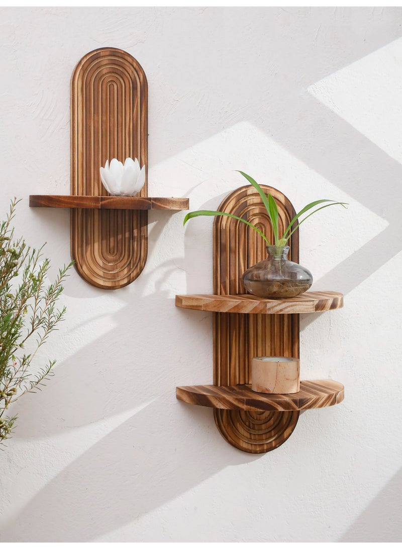 Ayana Casa Wooden Arch Wall Shelf Set – Single and Double Tier Floating Shelf Combo with Carved Rainbow Backboard for Living Room Bedroom Home Décor - Image 5