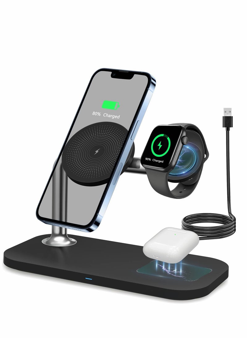 Excefore Magnetic Wireless Charging Station for Apple Series, 3-in-1 Standard 15W Fast Mag-Safe Charger Stand iPhone 14,13,12 Pro Max/Pro/Mini/Plus, iWatch Ultra/8/7/6/5/4/3/2, - Image 1