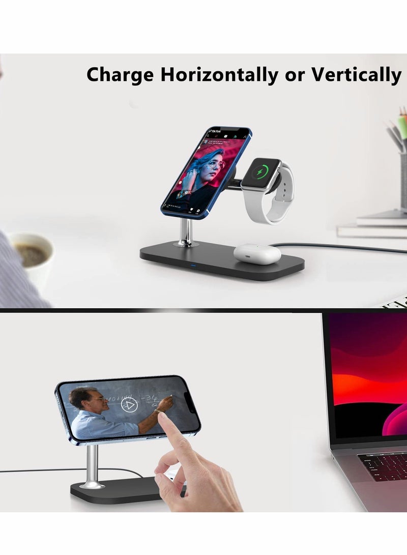 Excefore Magnetic Wireless Charging Station for Apple Series, 3-in-1 Standard 15W Fast Mag-Safe Charger Stand iPhone 14,13,12 Pro Max/Pro/Mini/Plus, iWatch Ultra/8/7/6/5/4/3/2, - Image 3