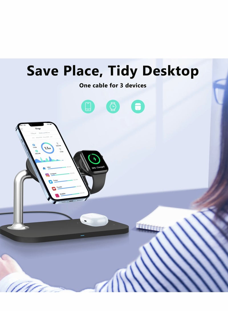 Excefore Magnetic Wireless Charging Station for Apple Series, 3-in-1 Standard 15W Fast Mag-Safe Charger Stand iPhone 14,13,12 Pro Max/Pro/Mini/Plus, iWatch Ultra/8/7/6/5/4/3/2, - Image 5