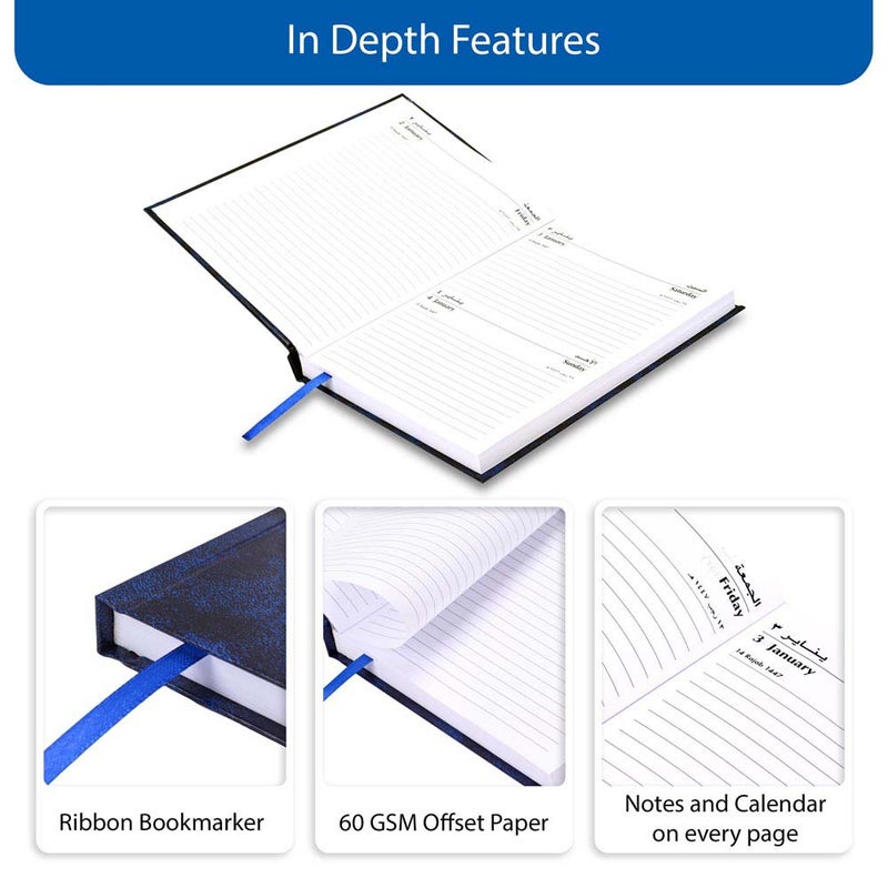 FIS 2026 Diary, A5 Size 148x210mm, 1 Side Padded Vinyl Cover, 1 Day a Page with Saturday & Sunday Combined, Arabic/English, 60gsm White Paper, Blue Cover-FSDI92AEN26BL - Image 5