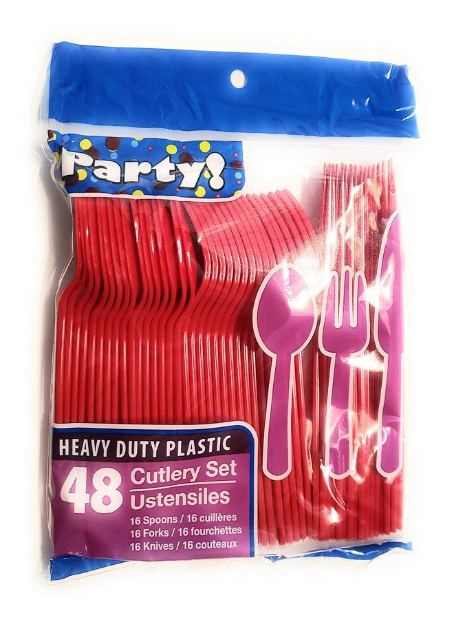 1 OM Blue & Red Team Colors Disposable Silverware Collection - 96 Piece Plastic Cutlery Set - 32 Spoons, 32 Forks, 32 Knives - 1 pack of 48 pieces in each color (Total 96 pieces) - Image 4