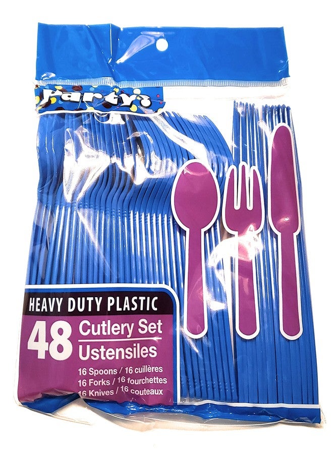 1 OM Blue & Red Team Colors Disposable Silverware Collection - 96 Piece Plastic Cutlery Set - 32 Spoons, 32 Forks, 32 Knives - 1 pack of 48 pieces in each color (Total 96 pieces) - Image 3