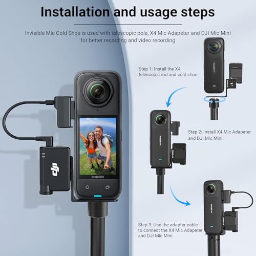 CYNOVA Insta 360 X4 DJI Mic Mini Mount, Invisible Mic Bracket for Insta360 X4 Accessories, Compatible with Insta360 X4 / X3（with 3.5mm Audio Cable） - Image 3
