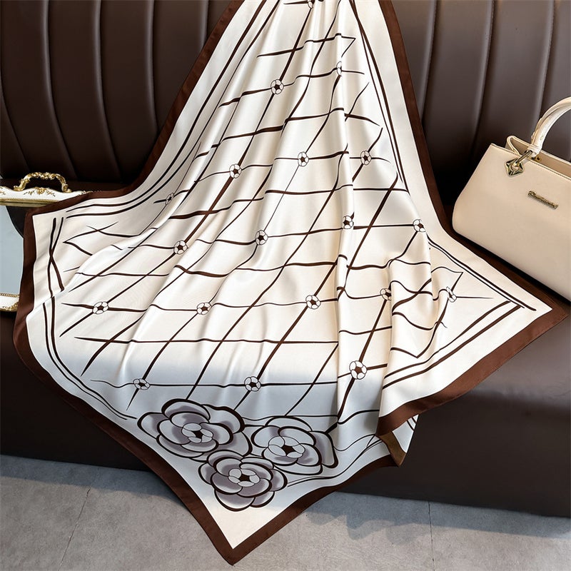 Rose Scarf Women's Twill Large Square Scarf All-match Decorative Shawl Autumn and Winter Scarf Color Matching Fashion Scarf Sunscreen  - Image 5