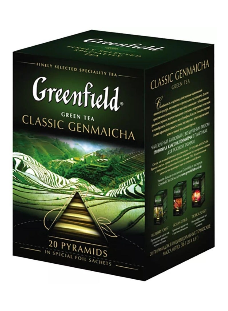 جرين فيلد مجموعة كلاسيك جينمايتشا الهرمية 20 كيس شاي 36 جم - Image 1