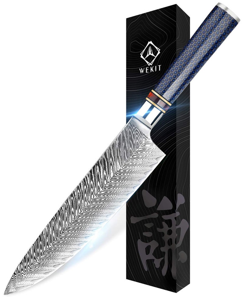 WeKit Chef Knife 8 Inch Damascus Chef Knife Japanese VG10 Kitchen Knife Sharpest 67Layer High Carbon Stainless Steel knife Pro Cooking Knife Meat Cutting Gyuto Chef Knife with Sheath
