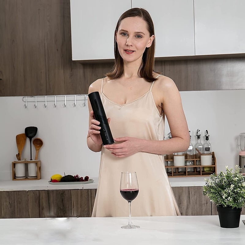 Luteti Luteti Electric Wine Opener Makes Opening Bottles Fast Foolproof and Fun Black BatteryOperated 4Piece Corkscrew Set Comes with A Foil Cutter Pourer and Vacuum Stopper  - Image 4