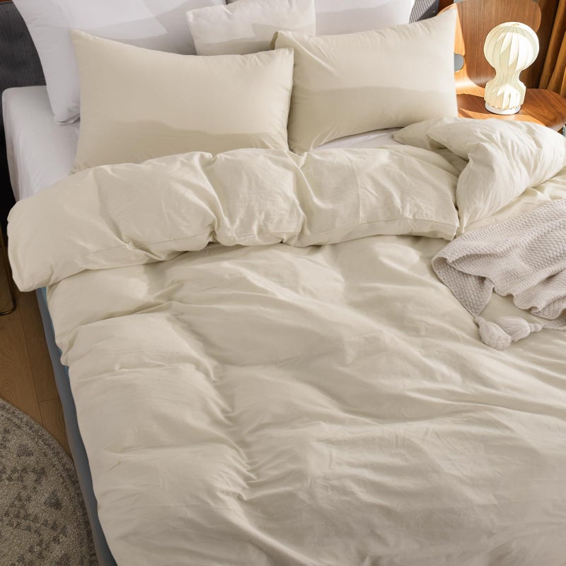Nexhome Pro Davet Cover Set Queen Size Linen تشعر بالكريمة الرمادية طبيعية طبيعية 100 ٪ من القطن المغسول غطاء 3 قطع الفراش مع إغلاق السوستة الناعم (لا المعزي) - Image 5