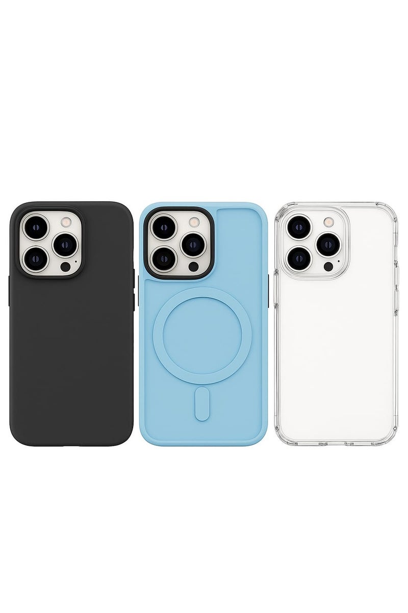 كايس كلوب مجموعة من 3 حافظات فاخرة مقاومة للصدمات لهاتف iPhone 13 Pro | متوافقة مع MagSafe | سيليكون ناعم، شفاف، بتصميم نحيف - Image 1