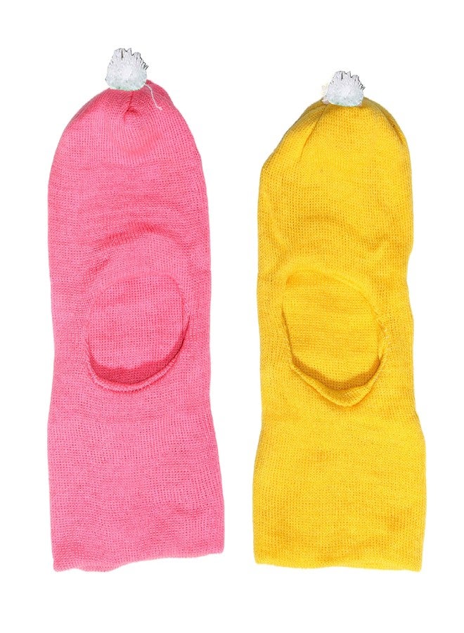 CHACKO Unisex Monkey Cap, Made of Soft Woolen for Better Comfort and Design_Pack of 02(Light Pink|Yellow,0-6 Months) - Image 1