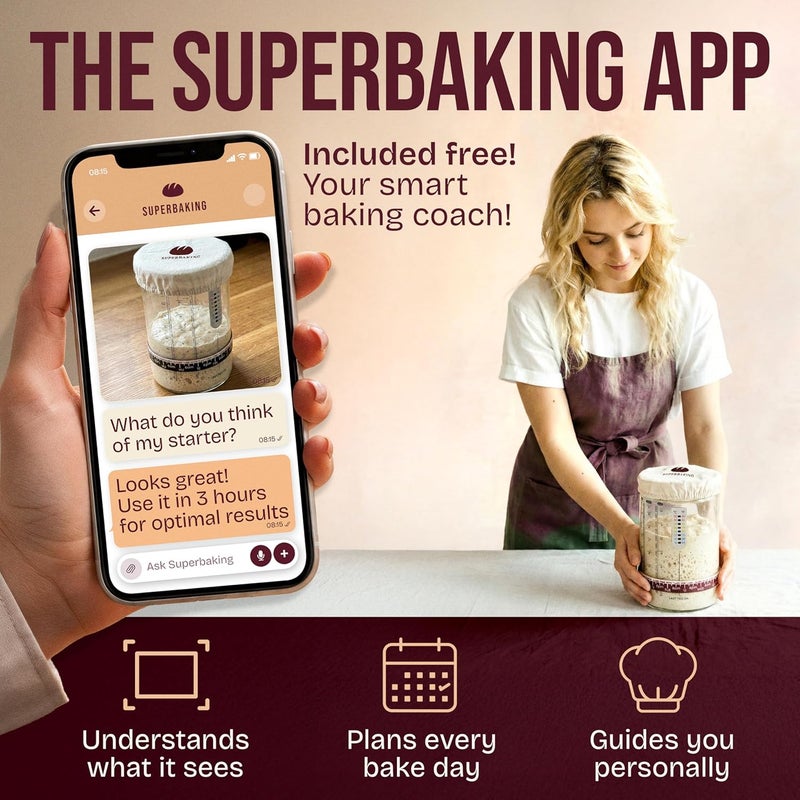 Superbaking Sourdough Starter Kit, 9" Splinter-Free Banneton Bread Proofing Basket Set with Non-Stick Silicone Dough Sling & Glass Starter Jar Kit, Sourdough Bread Baking Supplies, Sourdough Tools - Image 3