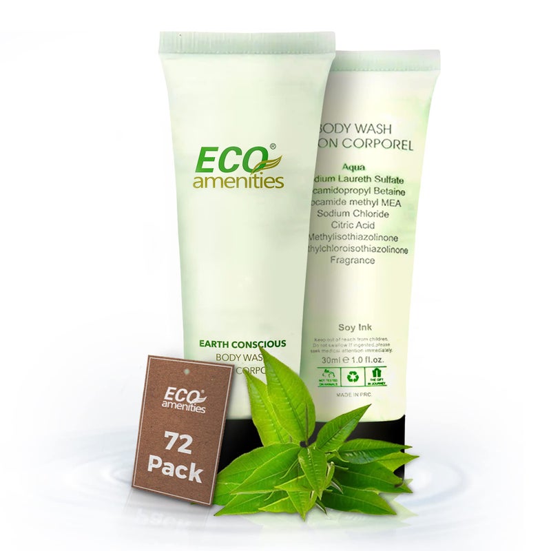 ECO amenities Body Wash Tubes - Leak-Proof Travel Toiletries - Bulk Body Wash & Hotel Soap - Natural Shower Gel & Liquid Soap - 1 fl oz, Pack of 72, Green Tea - Image 1