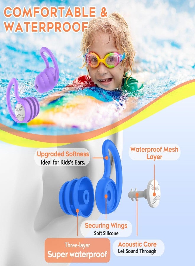 WLSCTY Swimming Ear Plugs Waterproof Earplugs - 3 Pairs Silicone Swim Ear Plugs for Kids, Water Sports Earplugs for Showering, Bathing, Surfing - Keep Ear Water Out (Kids- Black, Pruple, Blue) - Image 2