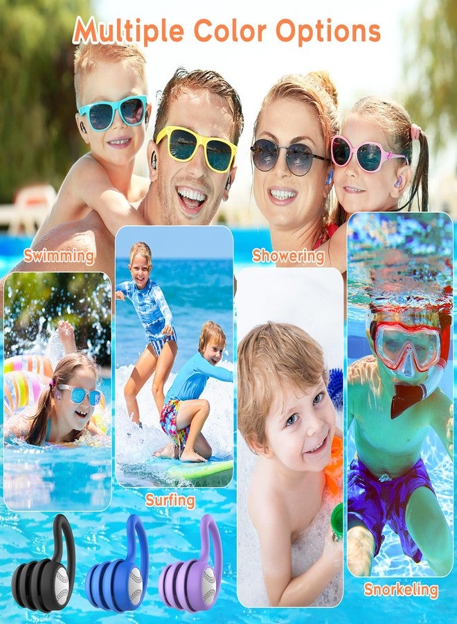 WLSCTY Swimming Ear Plugs Waterproof Earplugs - 3 Pairs Silicone Swim Ear Plugs for Kids, Water Sports Earplugs for Showering, Bathing, Surfing - Keep Ear Water Out (Kids- Black, Pruple, Blue) - Image 5