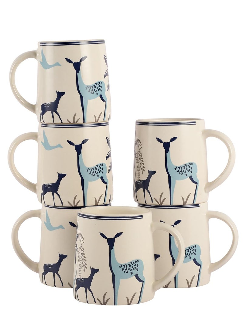 miah decor Ceramic Tea Coffee Cups Set of 6 Matte Printed Small Chai Mug Set of 6 Drinkware Microwave Safe for Home & Restaurant-350 ml-Color-Cream Blue - Image 2