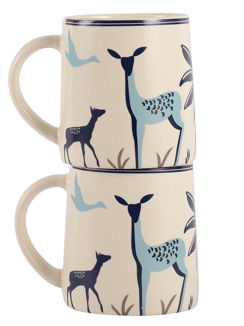 miah decor Ceramic Tea Coffee Cups Set of 6 Matte Printed Small Chai Mug Set of 6 Drinkware Microwave Safe for Home & Restaurant-350 ml-Color-Cream Blue - Image 4