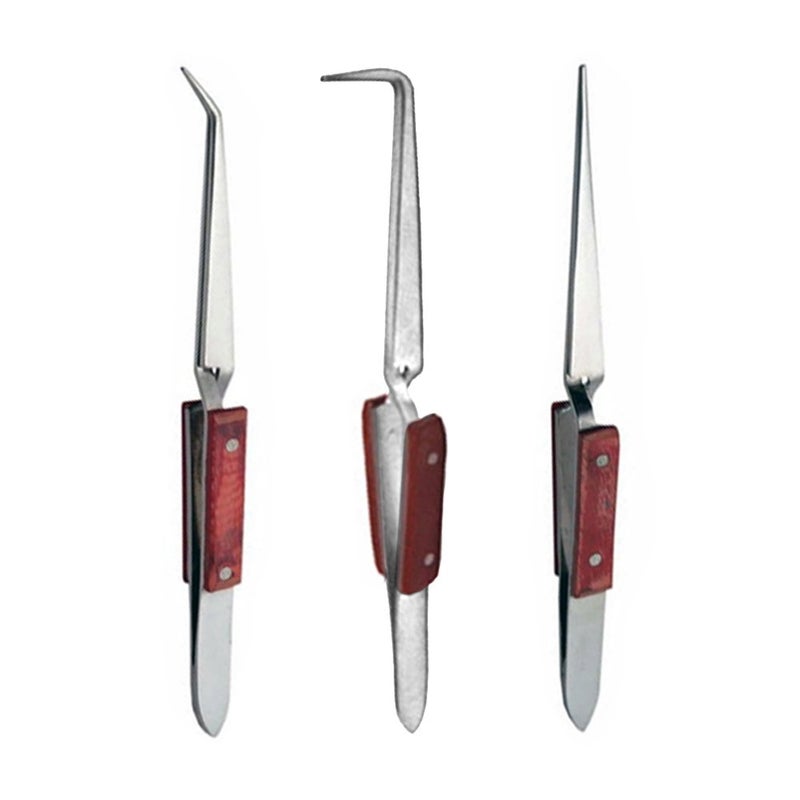 Soldering Tweezers Set Cross Lock Fiber Grip Tools for Electronics Jewelry RV Water Pump Repair 65 45 Straight 6 90 Angled Solder Tweezers 3 Pc Bundle