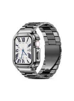 O Ozone Stainless Steel Watch Band with Case For Apple Watch Series 9/8/7 (45mm) Metal Strap and Rugged Protective Bumper Cover for Men- Classic Silver Black  - Image 1