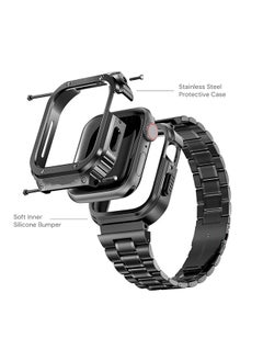O Ozone Stainless Steel Watch Band with Case For Apple Watch Series 9/8/7 (45mm) Metal Strap and Rugged Protective Bumper Cover for Men- Classic Silver Black  - Image 3
