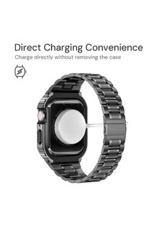 O Ozone Stainless Steel Watch Band with Case For Apple Watch Series 9/8/7 (45mm) Metal Strap and Rugged Protective Bumper Cover for Men- Classic Silver Black  - Image 4
