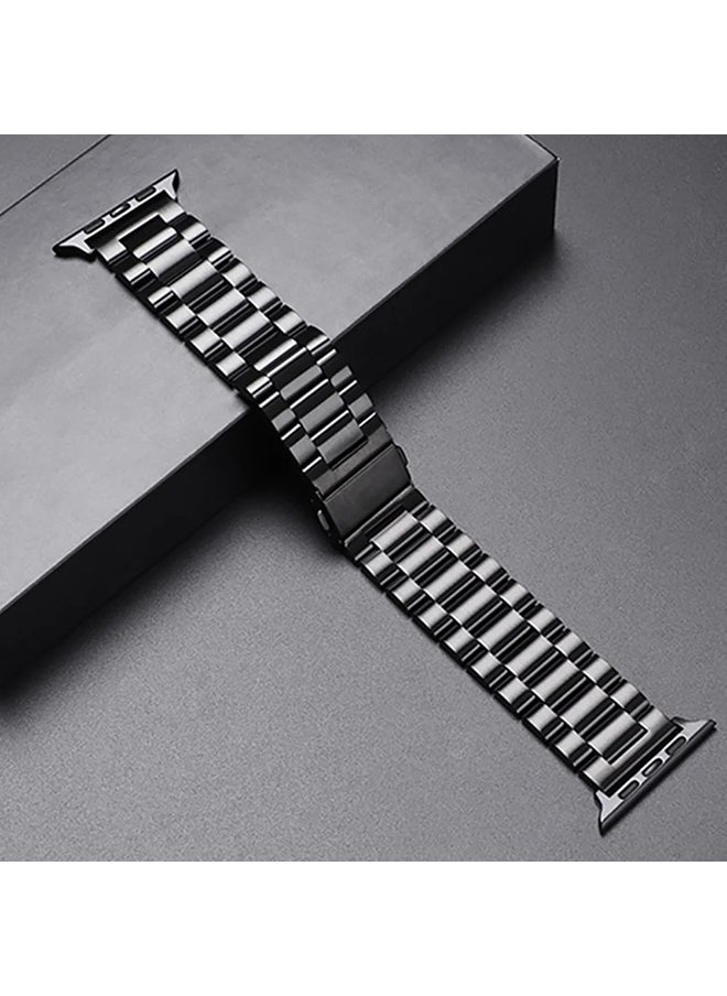 O Ozone - Stainless Steel Watch Band with Case For Apple Watch Series 9/8/7 (45mm) Metal Strap and Rugged Protective Bumper Cover for Men- Classic Silver Black - Image 1