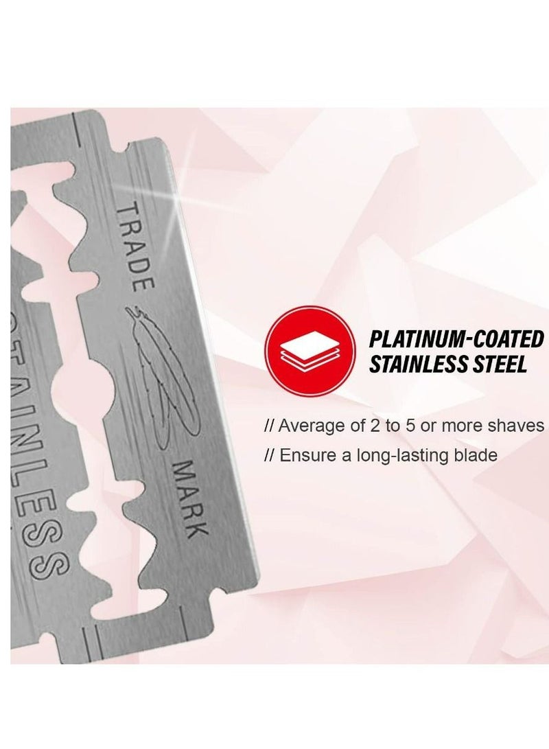 فيذر شفرات حلاقة ذات حافة مزدوجة مطلية بالبلاتين من شركة باربر شوب، 200 قطعة - Image 5