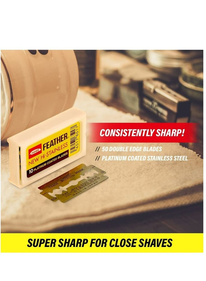 فيذر شفرات حلاقة ذات حافة مزدوجة مطلية بالبلاتين من شركة باربر شوب، 200 قطعة - Image 4
