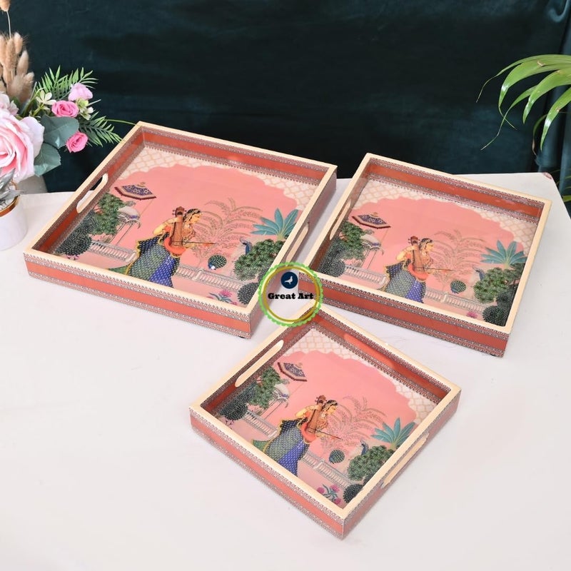 Great Art صواني خشبية رائعة للتقديم والزينة - حجم صغير 20 x 20 x 4 سنتيمتر | طاولة الطعام وزينة المطبخ بأسلوب فريد مطبوع ممتاز هدية إفطار منزلية، هدية زفاف، هدية عودة - Image 1