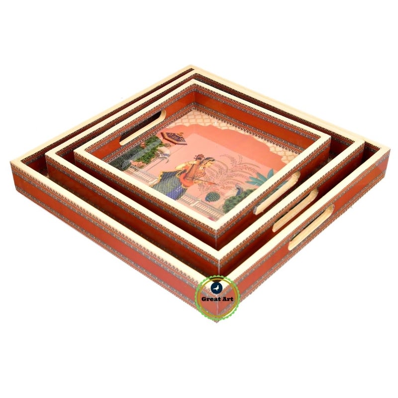 Great Art صواني خشبية رائعة للتقديم والزينة - حجم صغير 20 x 20 x 4 سنتيمتر | طاولة الطعام وزينة المطبخ بأسلوب فريد مطبوع ممتاز هدية إفطار منزلية، هدية زفاف، هدية عودة - Image 2