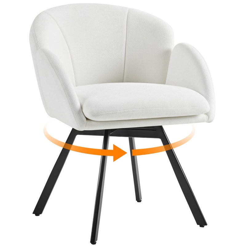 Yaheetech Swivel Accent Chair Flower Chenille Armchair Vanity Chair Side Chair with 360Degree Swivel Base and Seat Cushion for Living RoomBedroomHome OfficeMakeup White