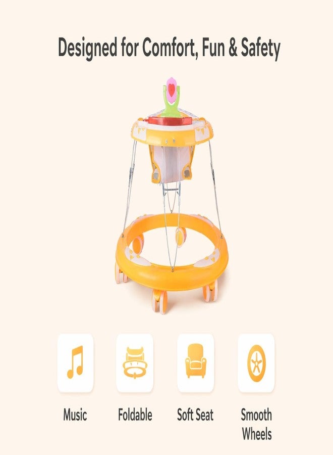 Maanit Walker with Foldable, Cushion Seat | Activity Walker for Baby with Musical Toy Bar | Walker Babyboys Girls (Yellow) - Image 2