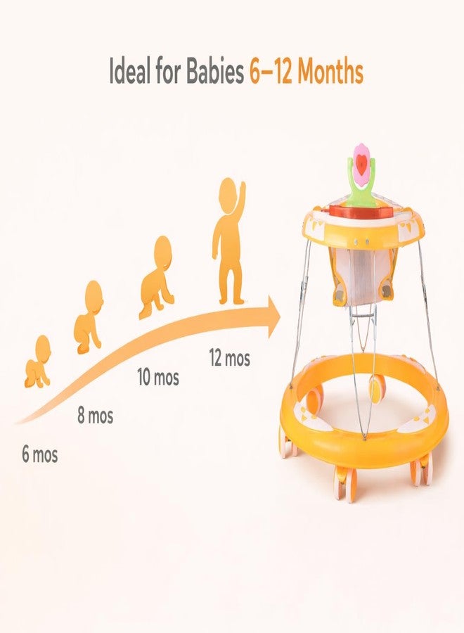 Maanit Walker with Foldable, Cushion Seat | Activity Walker for Baby with Musical Toy Bar | Walker Babyboys Girls (Yellow) - Image 5