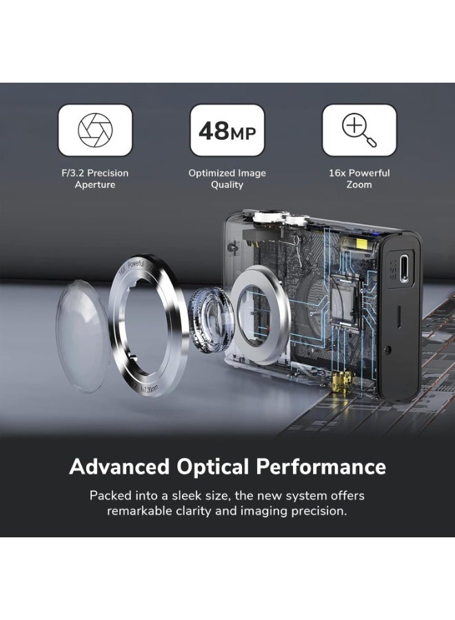 PROMAGE PROMAGE 4K 16x Digital Camera PC105 48MP Compact Small Digital Camera 4K Vlogging Camera with LED Light 2.7 Inch IPS Display 8x Digital Zoom 16x Optical Zoom Autofocus Travel Content Creator Camera for UAE and Foreigners with Free 32GB Memory Card - Image 4