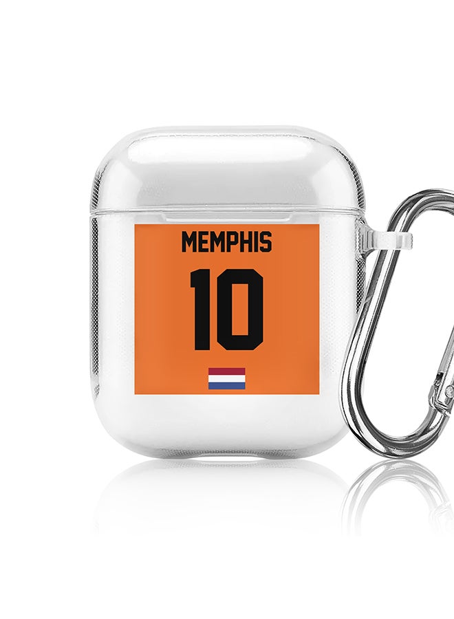 Stylizedd Classic Clear printed Case for Apple Airpods 2 / 1 Soft TPU Gel Thin Transparent Flexible Cover - Football Team - Netherlands, Player Name - Memphis - Image 1