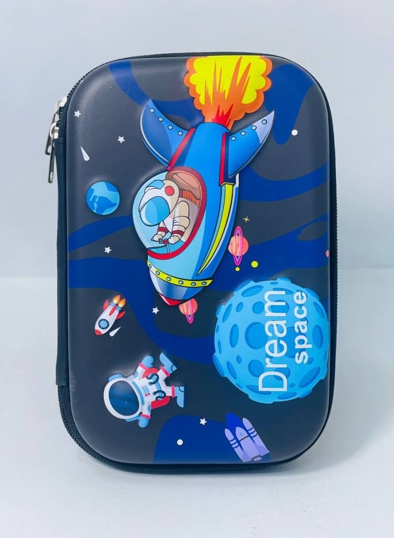 Spaceman Pencil Case with Raised Face, Leather Material, Silicone Face, 2 Zippers in Different Colors - Image 1