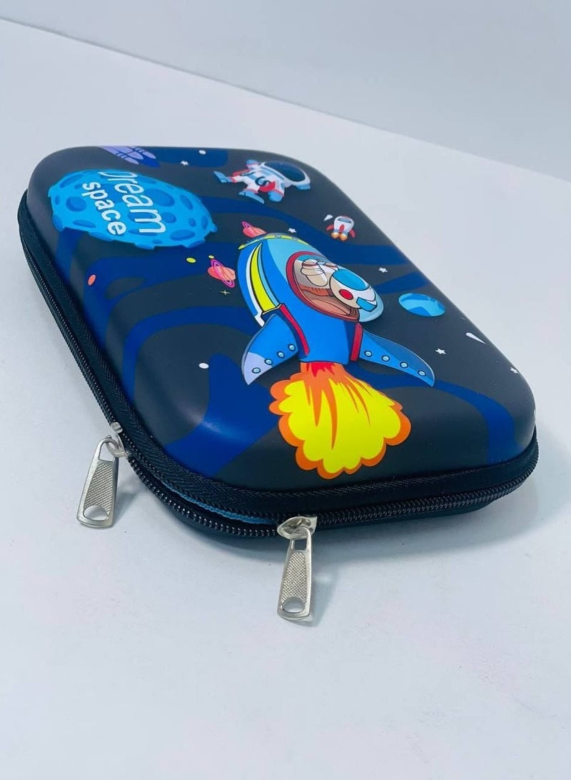 Spaceman Pencil Case with Raised Face, Leather Material, Silicone Face, 2 Zippers in Different Colors - Image 2