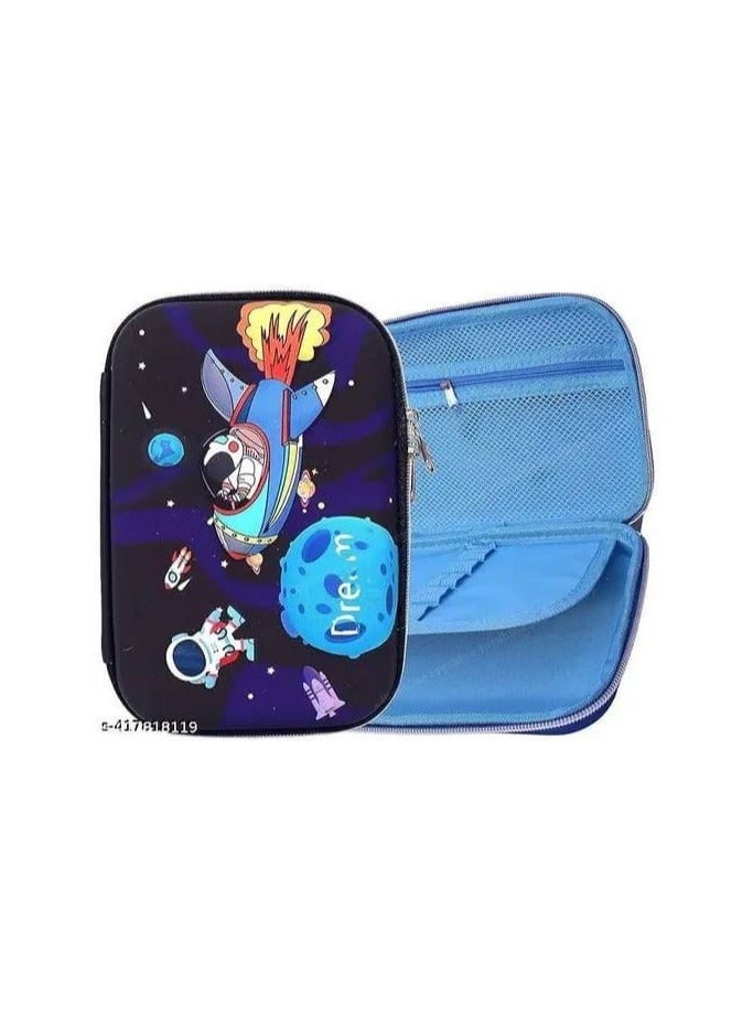 Spaceman Pencil Case with Raised Face, Leather Material, Silicone Face, 2 Zippers in Different Colors - Image 3