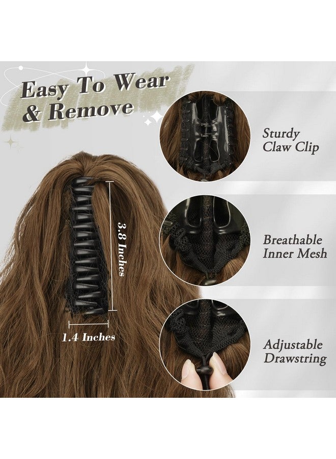 BARSDAR Brown Ponytail Extension 18 In Claw Clip Ponytail Hair Extensions For Women Curly Wavy Multi Layered Synthetic Clip In Ponytail Fake Pony Tail Hairpieces Girls Daily Party Light Brown - Image 4