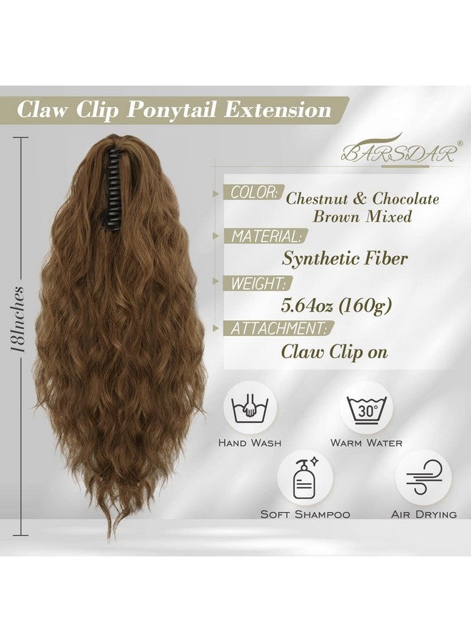 BARSDAR Brown Ponytail Extension 18 In Claw Clip Ponytail Hair Extensions For Women Curly Wavy Multi Layered Synthetic Clip In Ponytail Fake Pony Tail Hairpieces Girls Daily Party Light Brown - Image 2